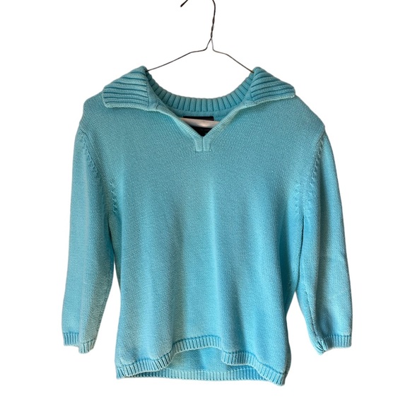 ✨teal blue semi cropped collared sweater✨ - Picture 2 of 5